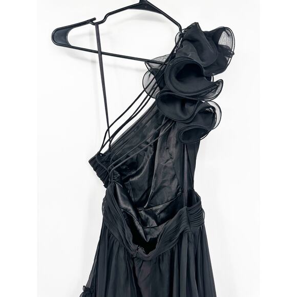 MAC DUGGAL 67989 Black Asymmetrical Hem Lace Up Gown Size 0 - Picture 3 of 7